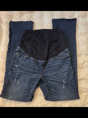 Maternity Dark Blue Wash Stretch Jeans with Overband Panel